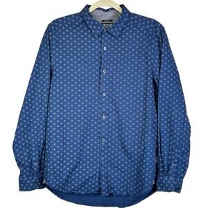 Kenneth Cole New York Men Shirt Size Medium Blue Cotton Career Casual Button Up